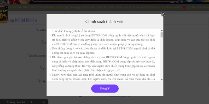 Những quy định liên quan tới việc đăng ký BET88